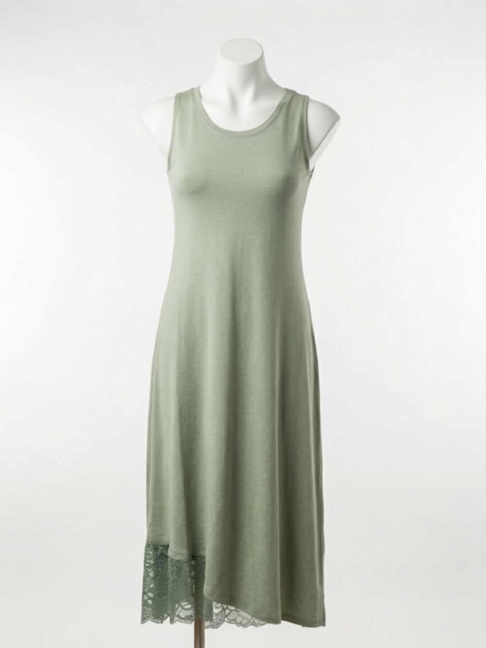 LOGO Lori Goldstein Sleeveless Midi Dress Sage Green Lace Hem Lagenlook XXS